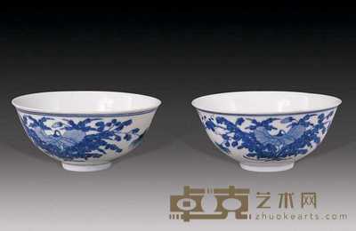 民国 青花花卉碗（2件） 直径12.5cm